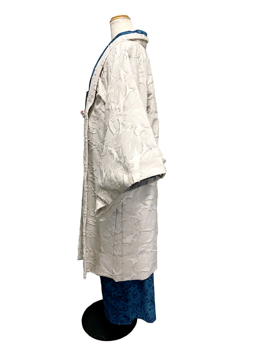 (KUON) Yarn-dyed cotton jacquard haori (Pachira) with single-ply stitching