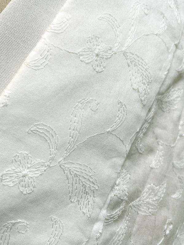 (KUON) Flower Embroidered Cotton Kimono "blossom" with Single-ply
