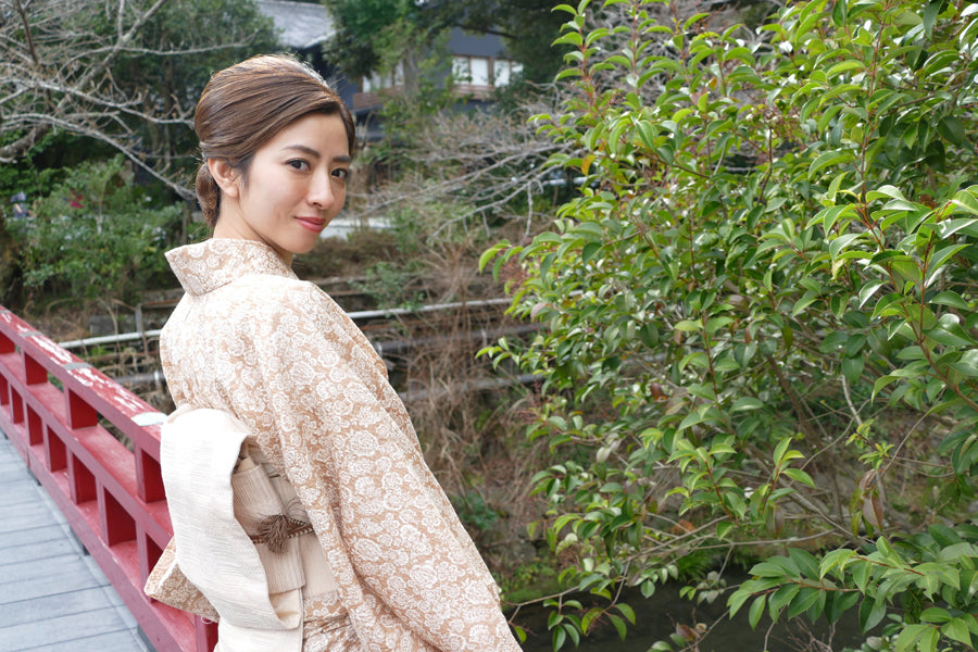 (KUON) Cotton Kimono "Carnation" with Single Tailoring