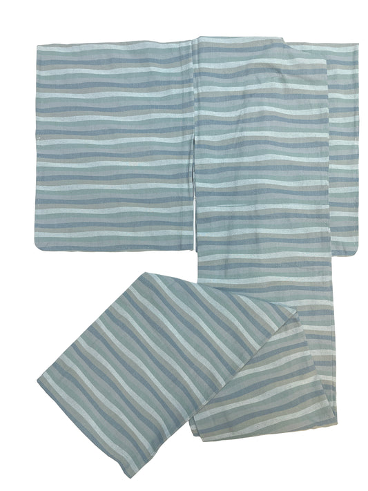 Yarn-dyed cotton kimono (mountain road stripes/single-ply) ladies' ready-to-wear L size