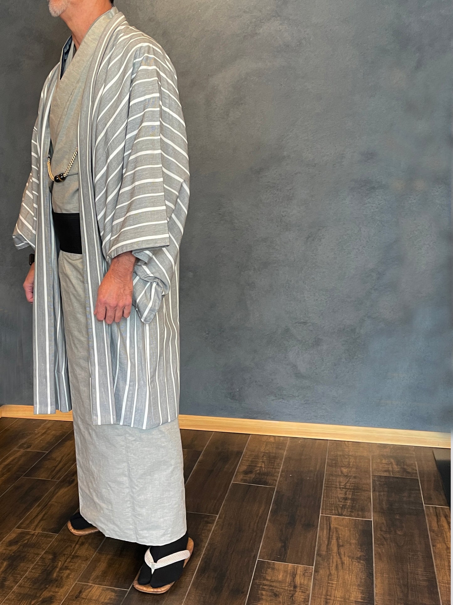 (SUI MEN/Pret-a-porter) Cotton linen kimono "Cotton linen/Yatarashima" Men's size L/single-ply/with lining