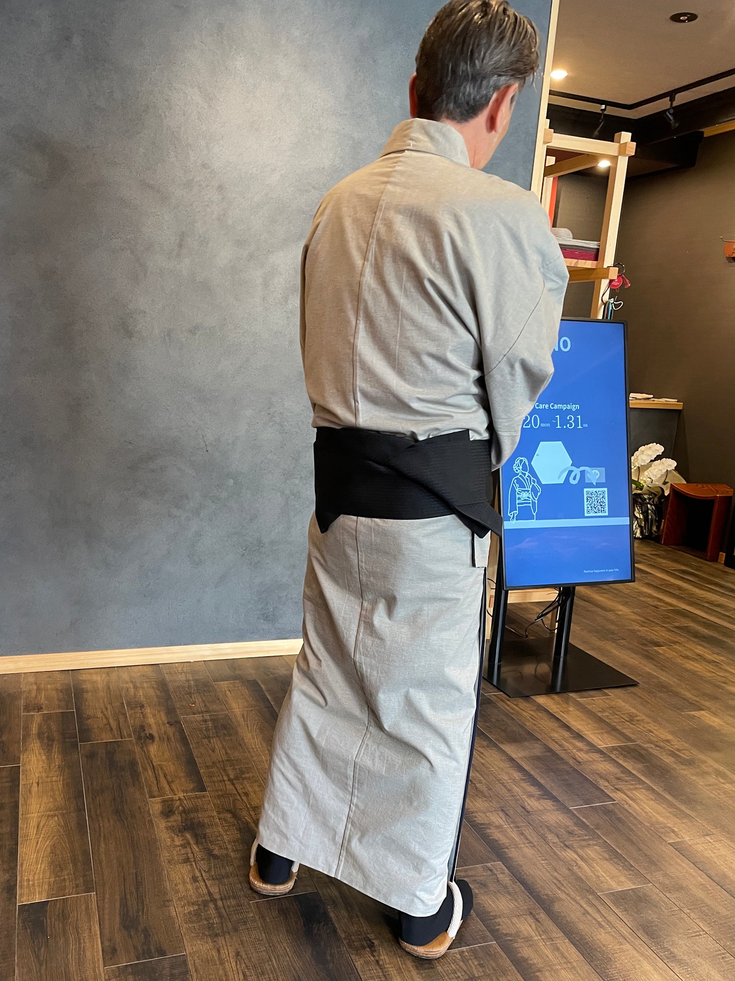 (SUI MEN/Pret-a-porter) Cotton linen kimono "Cotton linen/Yatarashima" Men's size L/single-ply/with lining
