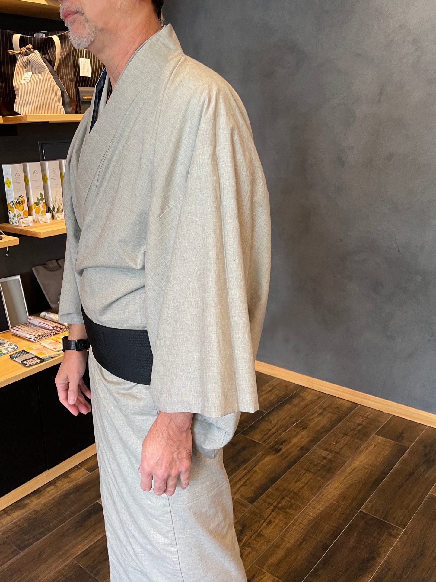 (SUI MEN/Pret-a-porter) Cotton linen kimono "Cotton linen/Yatarashima" Men's size L/single-ply/with lining