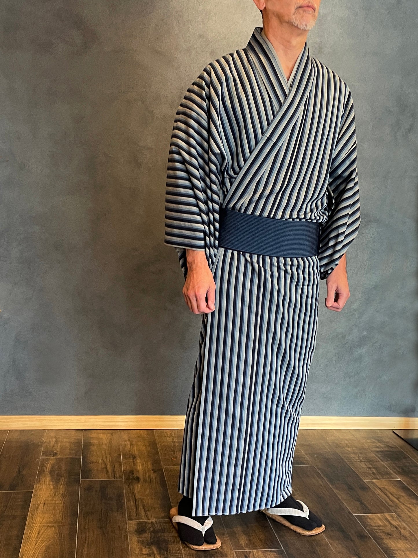 (SUI MEN/Pret-a-porter) Cotton linen kimono "Cotton linen/Yatarashima" Men's size L/single-ply/with lining