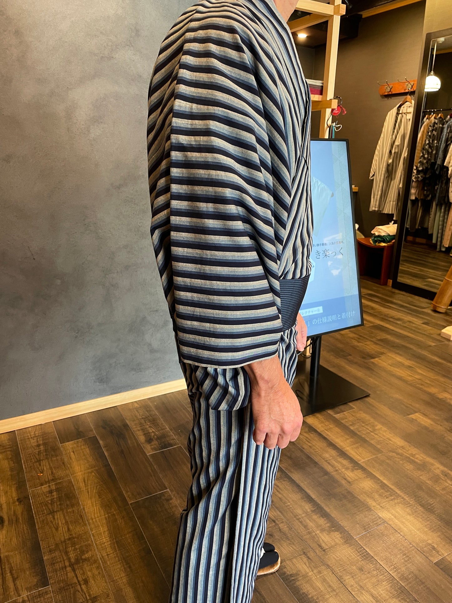 (SUI MEN/Pret-a-porter) Cotton linen kimono "Cotton linen/Yatarashima" Men's size L/single-ply/with lining