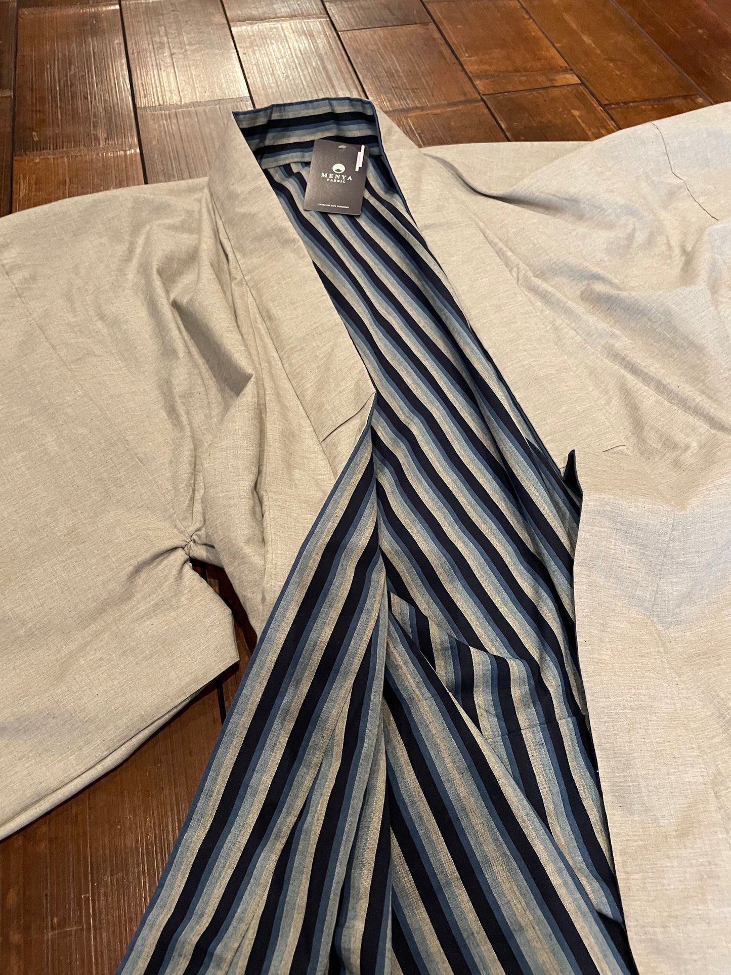 (SUI MEN/Pret-a-porter) Cotton linen kimono "Cotton linen/Yatarashima" Men's size L/single-ply/with lining