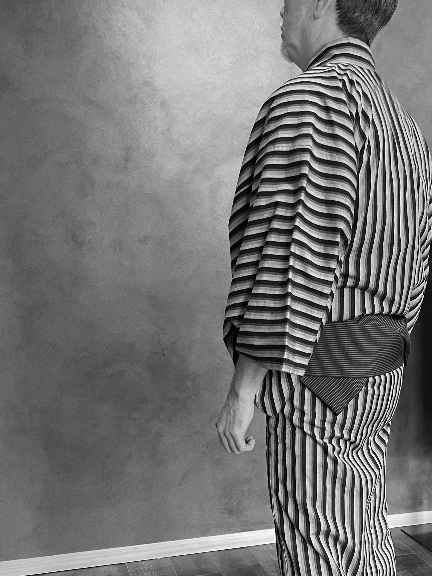 (SUI MEN/Pret-a-porter) Cotton linen kimono "Cotton linen/Yatarashima" Men's size L/single-ply/with lining