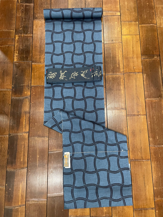 三勝染本染ゆかた[綿紬/分銅繋ぎ」仕立て付き