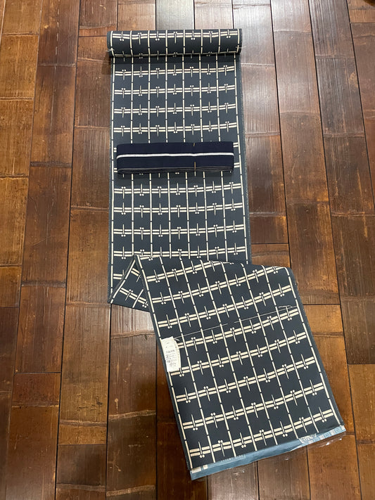 三勝染本染ゆかた「紺白市松/とんぼ柄」