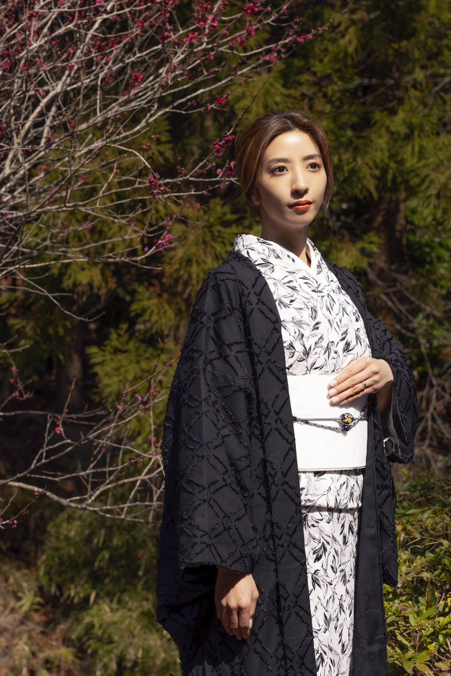 (KUON) Cotton jacquard haori (rhombus) with single tailoring
