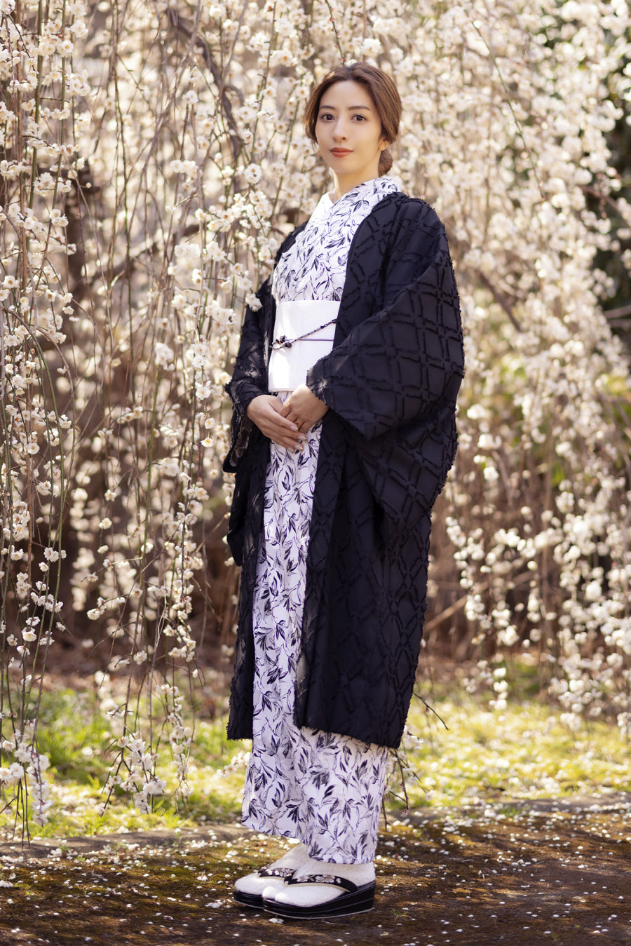 (KUON) Cotton jacquard haori (rhombus) with single tailoring