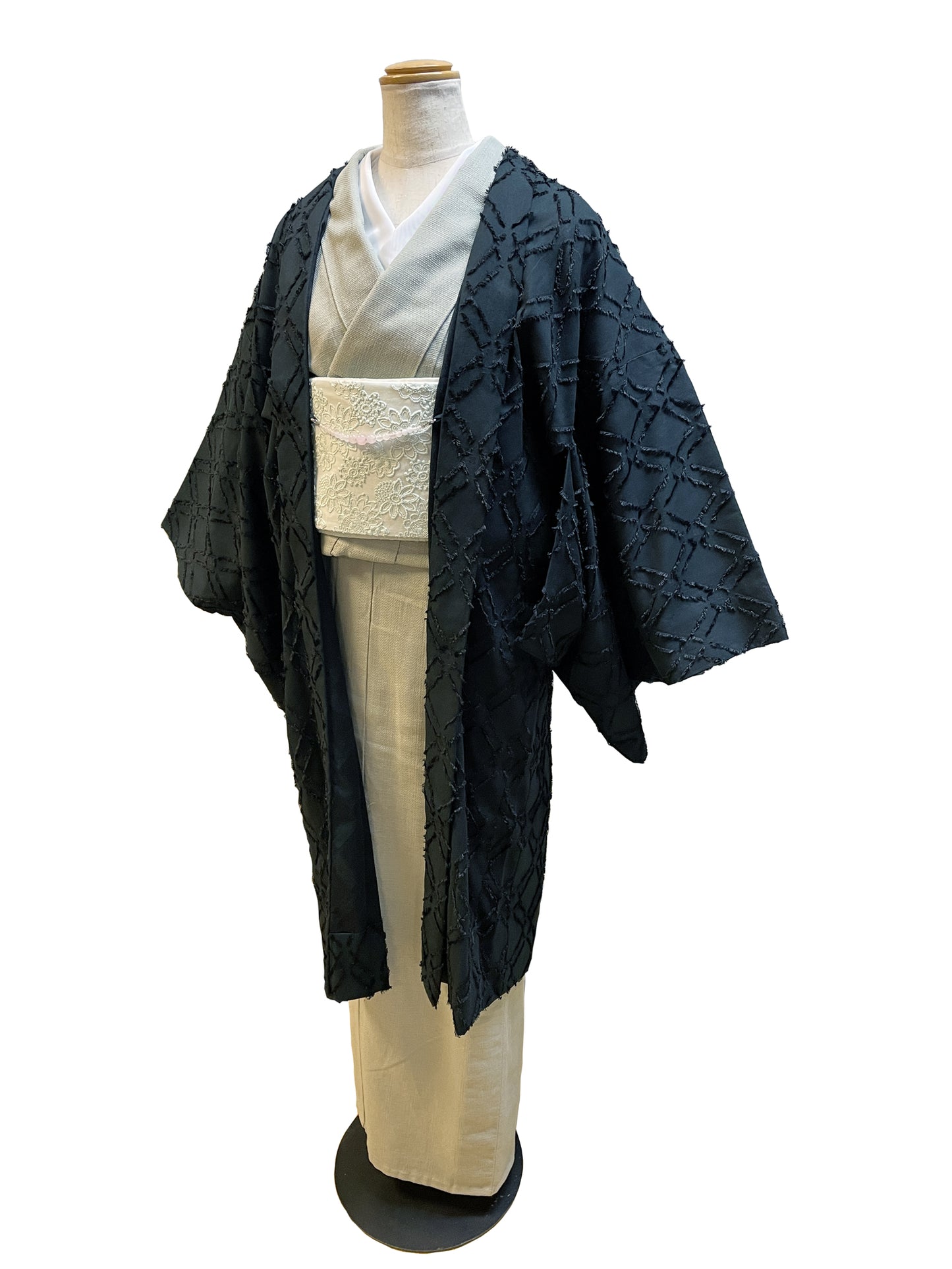 (KUON) Cotton jacquard haori (rhombus) with single tailoring