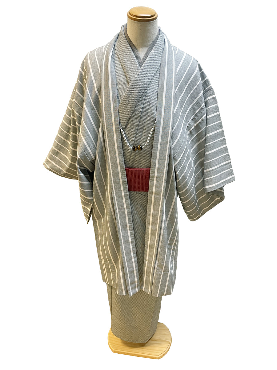 (SUI MEN) Cotton washi woven ready-to-wear haori "yarn-dyed stripes" men's ready-to-wear (L) size