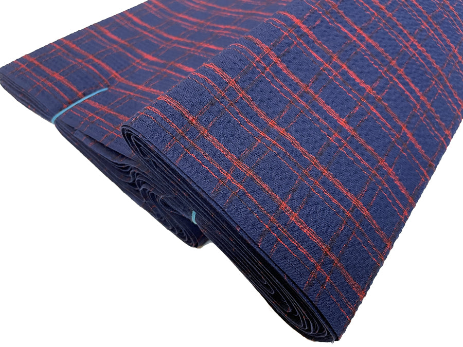 阿波正藍しじら織/紺地に朱絣(単仕立て付き)