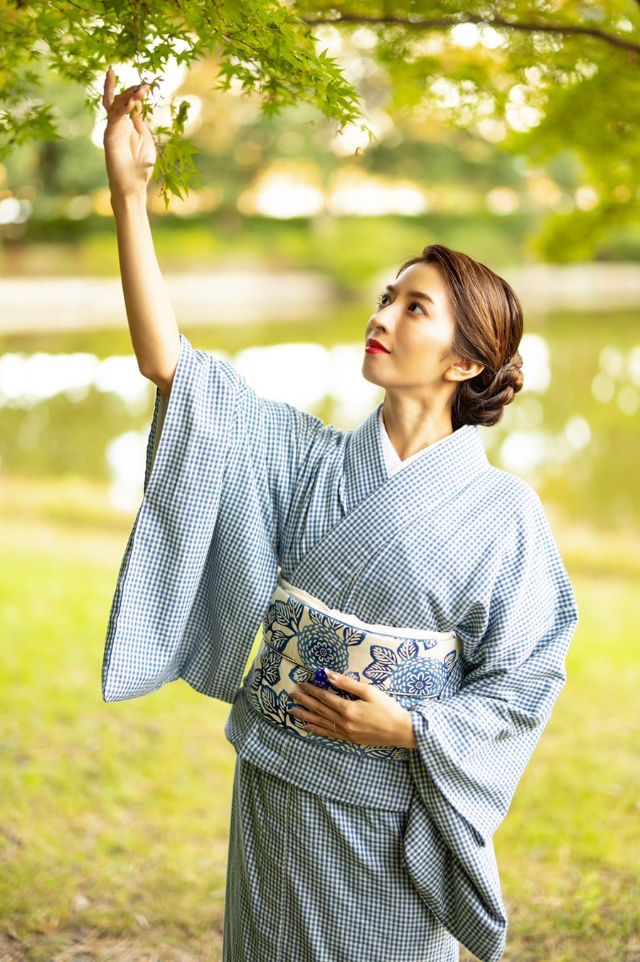 Bingo-ori cotton kimono "Benkei lattice" with single tailoring