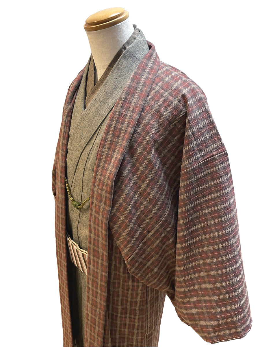 (SUI MEN) Cotton Haori "Check" Men's Ready-to-Wear (L) Size
