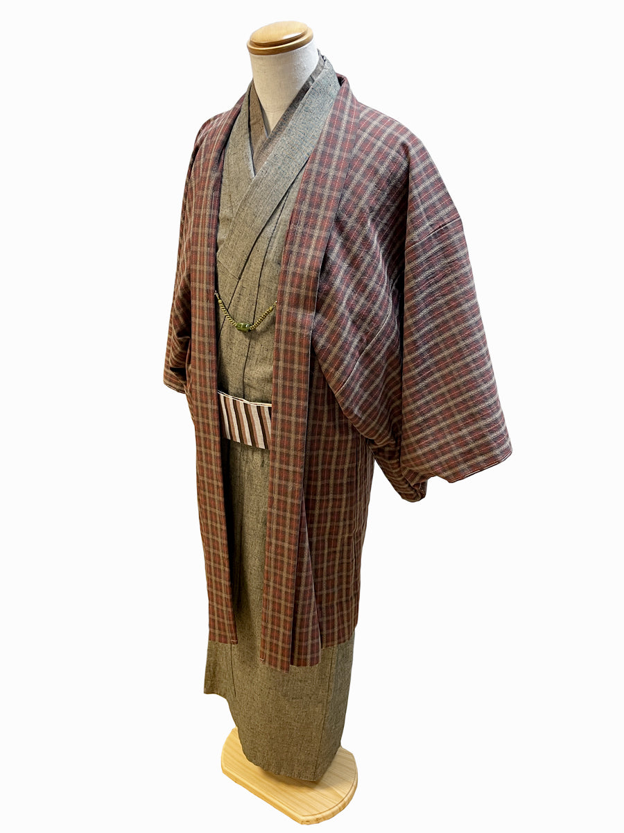 (SUI MEN) Cotton Haori "Check" Men's Ready-to-Wear (L) Size