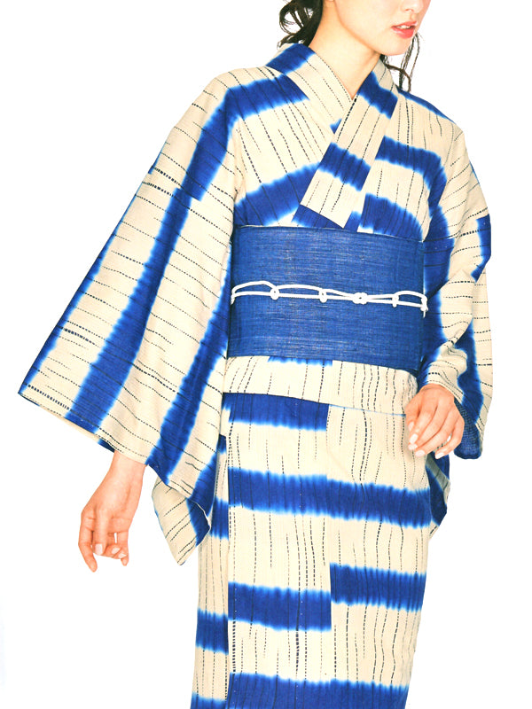 GENJI MONOGATARI 本染ゆかた「横段藍ぼかし」