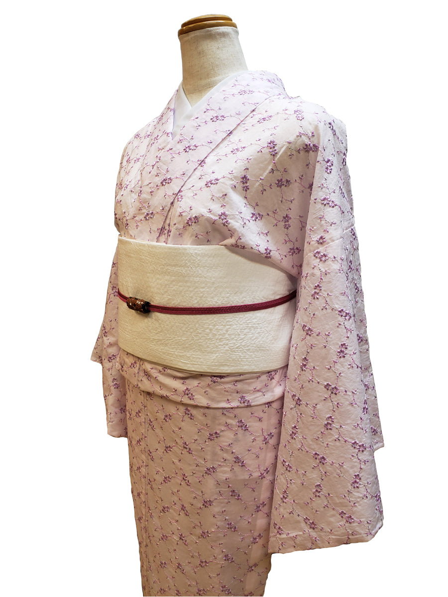(KUON) Floral embroidered cotton kimono (single tailoring included)