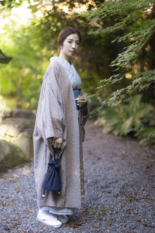 (KUON) Yarn-dyed jacquard coat "Hibiscus" with single tailoring