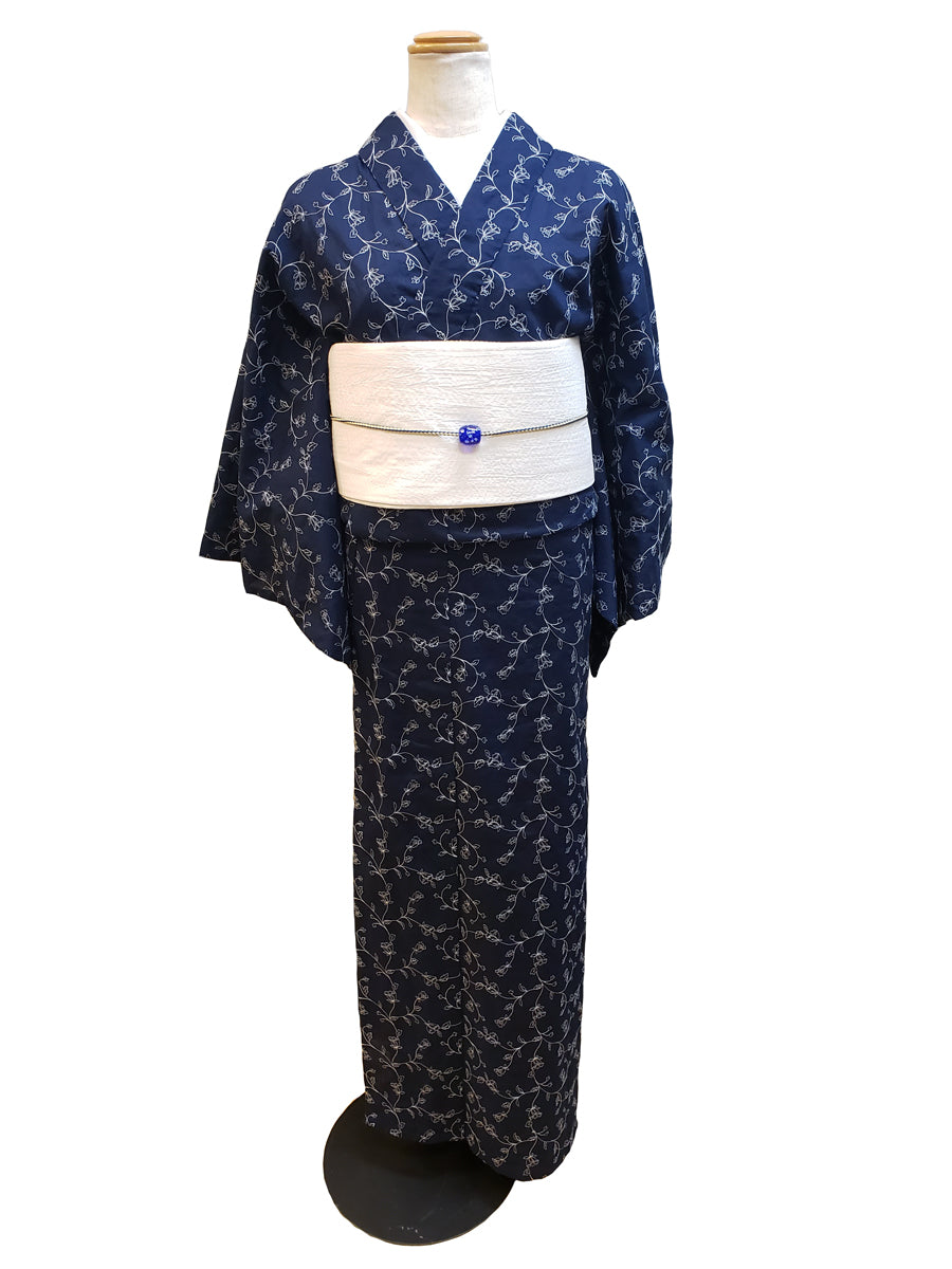 (KUON) Cotton Kimono "Floral Lace" with Single-Sided