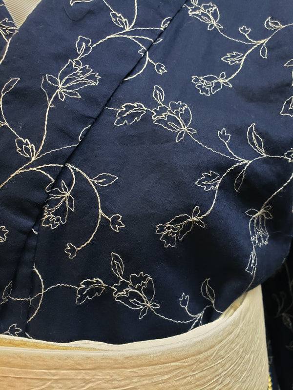 (KUON) Cotton Kimono "Floral Lace" with Single-Sided