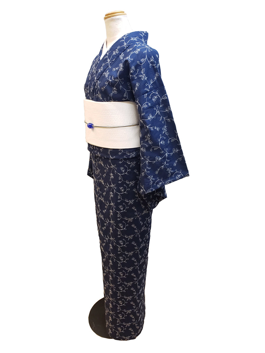 (KUON) Cotton Kimono "Floral Lace" with Single-Sided