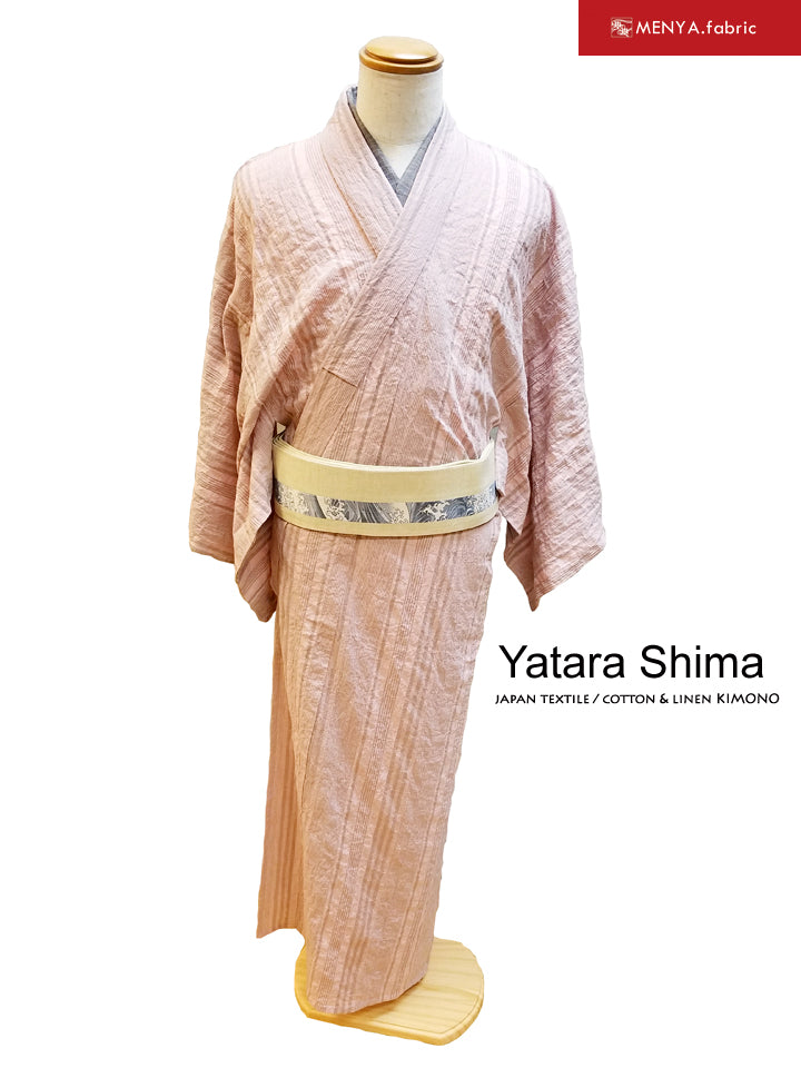 (SUI MEN/プレタ)綿麻着物 「綿麻/矢鱈縞/Yatarashima)メンズLサイズ/単仕立て/居敷当付き