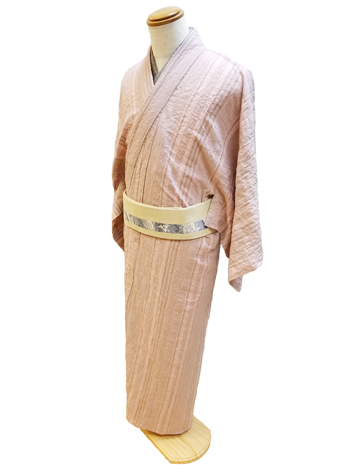 (SUI MEN/プレタ)綿麻着物 「綿麻/矢鱈縞/Yatarashima)メンズLサイズ/単仕立て/居敷当付き