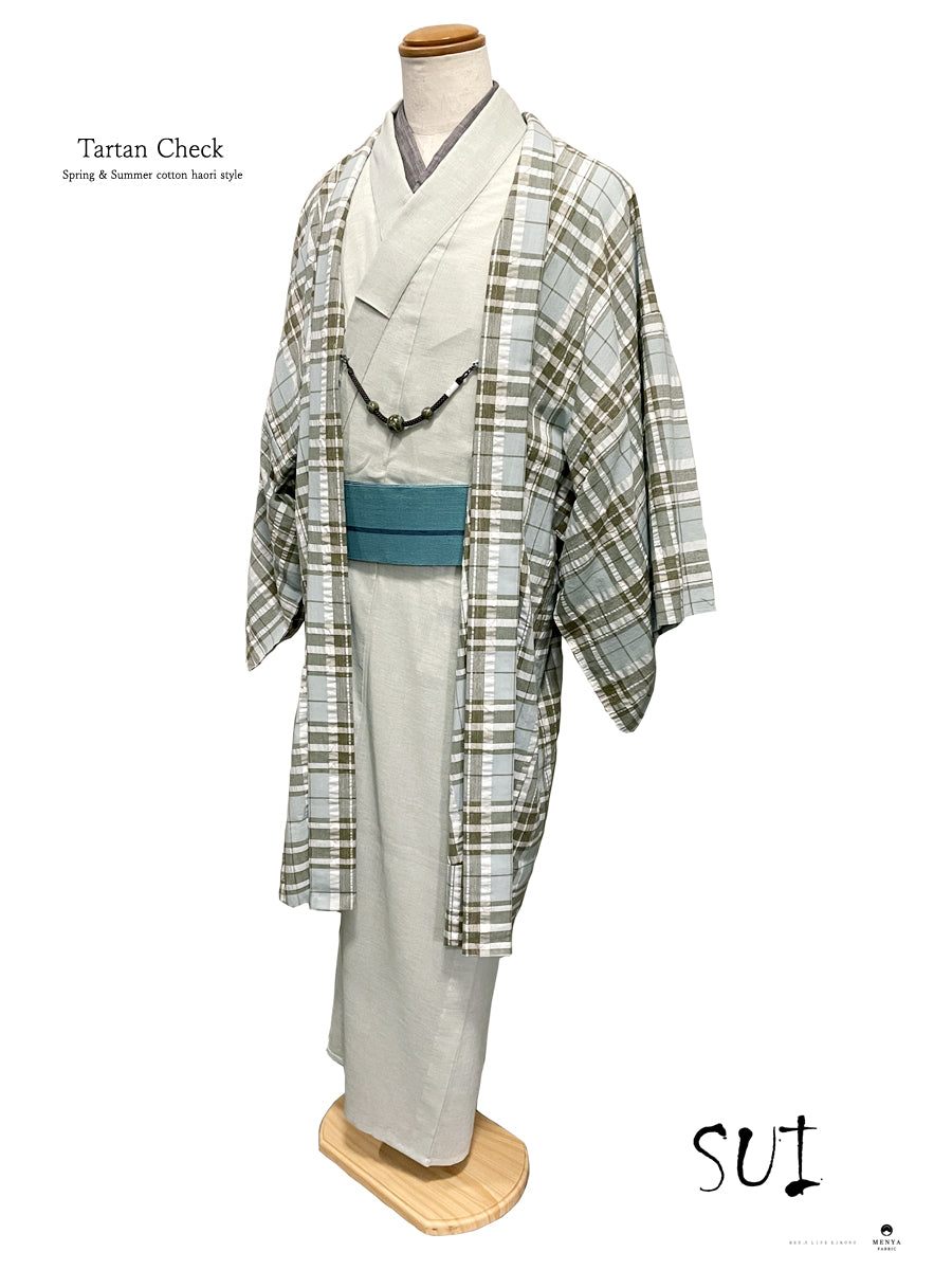 (SUIMEN)春夏木綿薄羽織「Tertan Check」メンズプレタ(L)サイズ