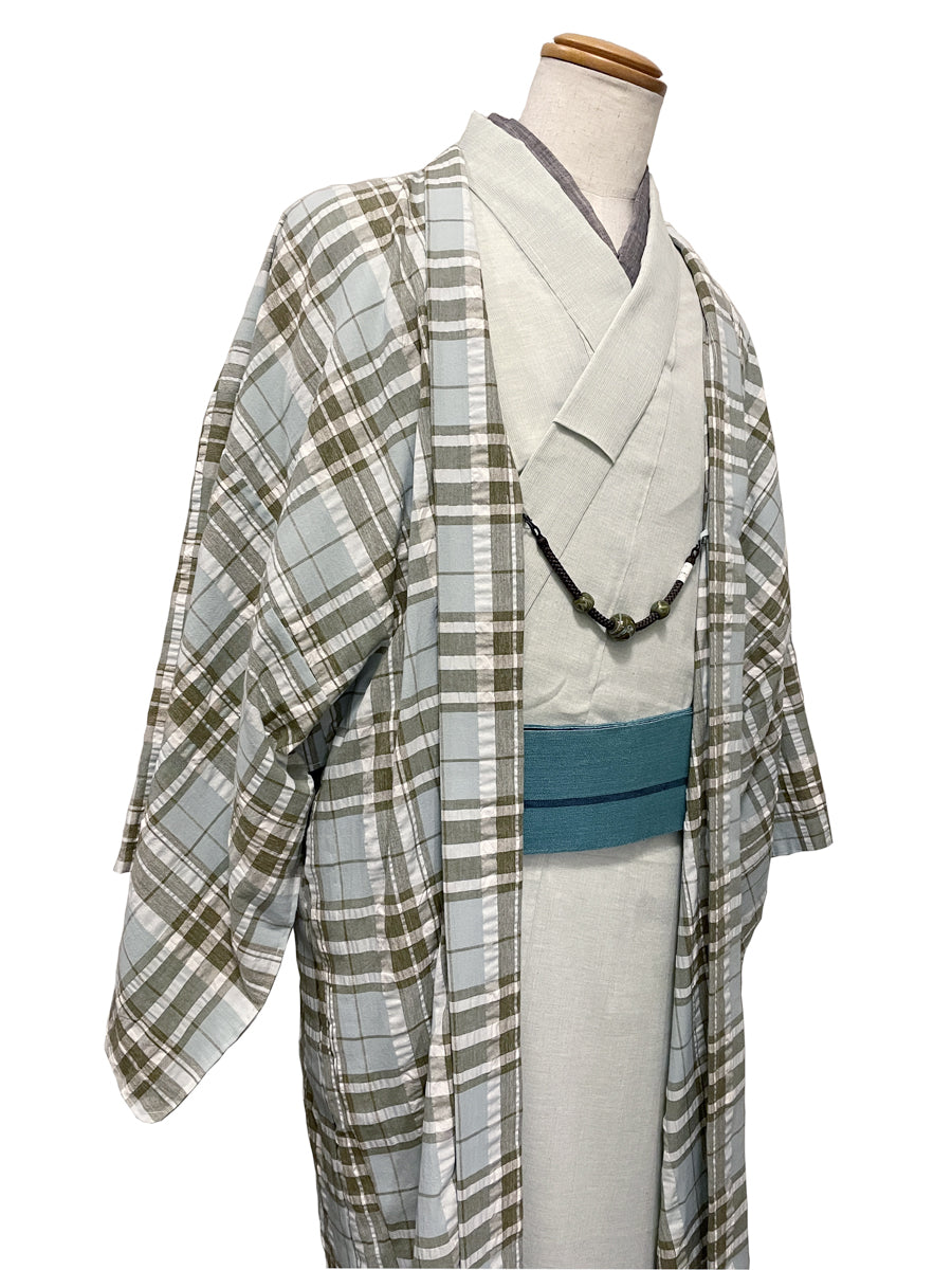 (SUIMEN)春夏木綿薄羽織「Tertan Check」メンズプレタ(L)サイズ