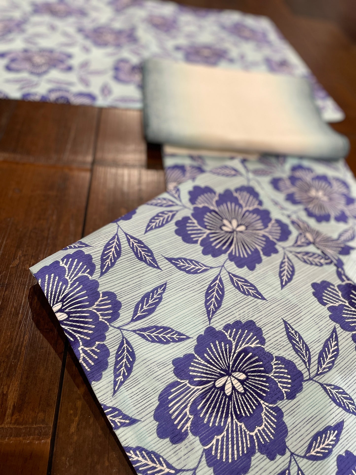 綿横絽プレタゆかた「白藍地/花柄」