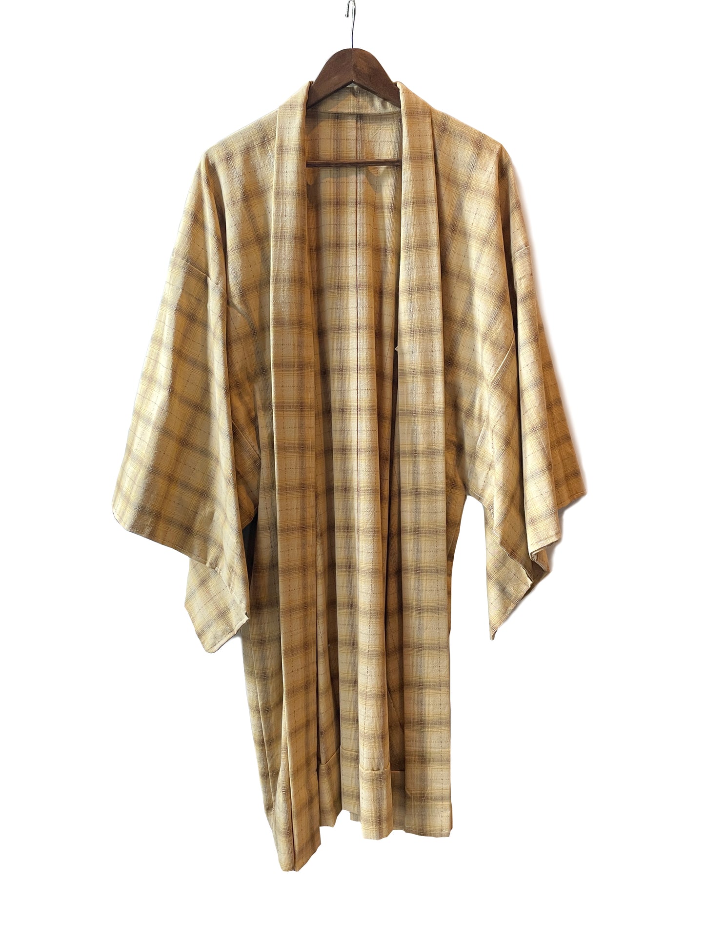 (SUI MEN) Cotton Haori "Check pattern (light yellow)" Men's ready-to-wear (size L)