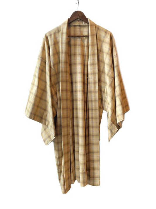 (SUI MEN) Cotton Haori "Check pattern (light yellow)" Men's ready-to-wear (size L)