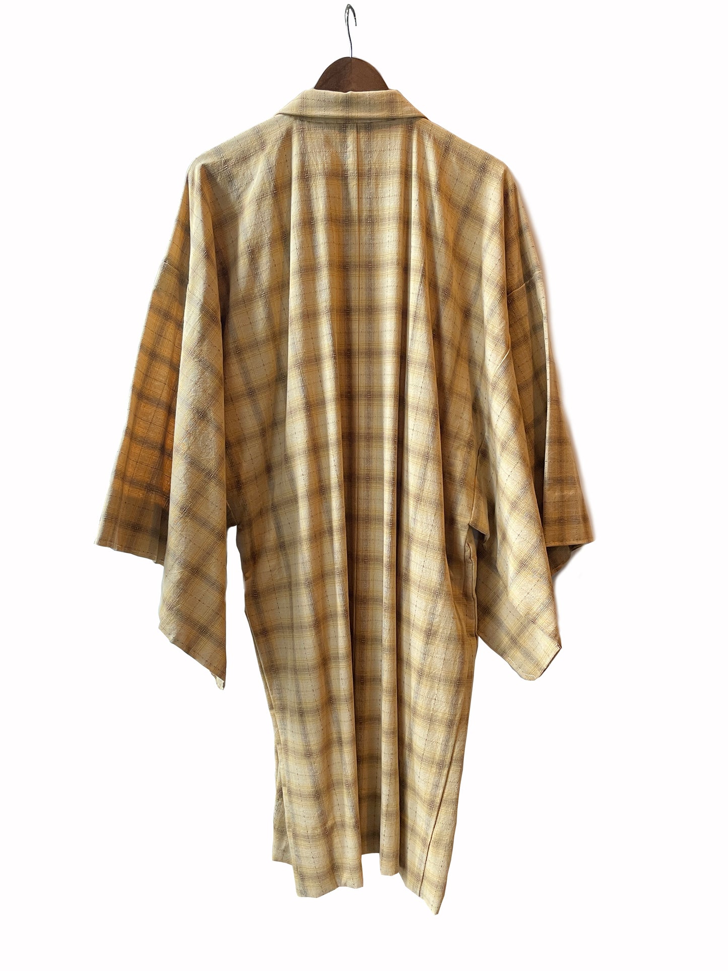 (SUI MEN) Cotton Haori "Check pattern (light yellow)" Men's ready-to-wear (size L)
