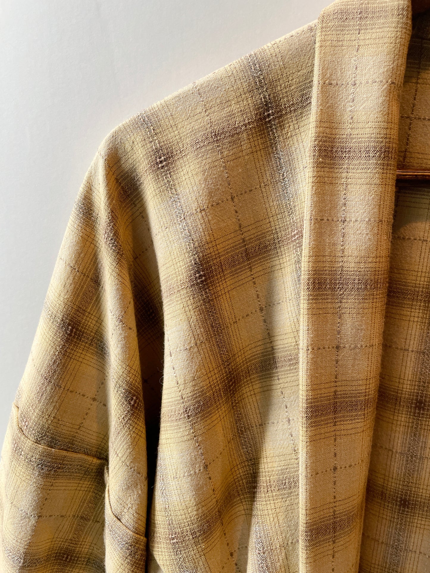 (SUI MEN) Cotton Haori "Check pattern (light yellow)" Men's ready-to-wear (size L)