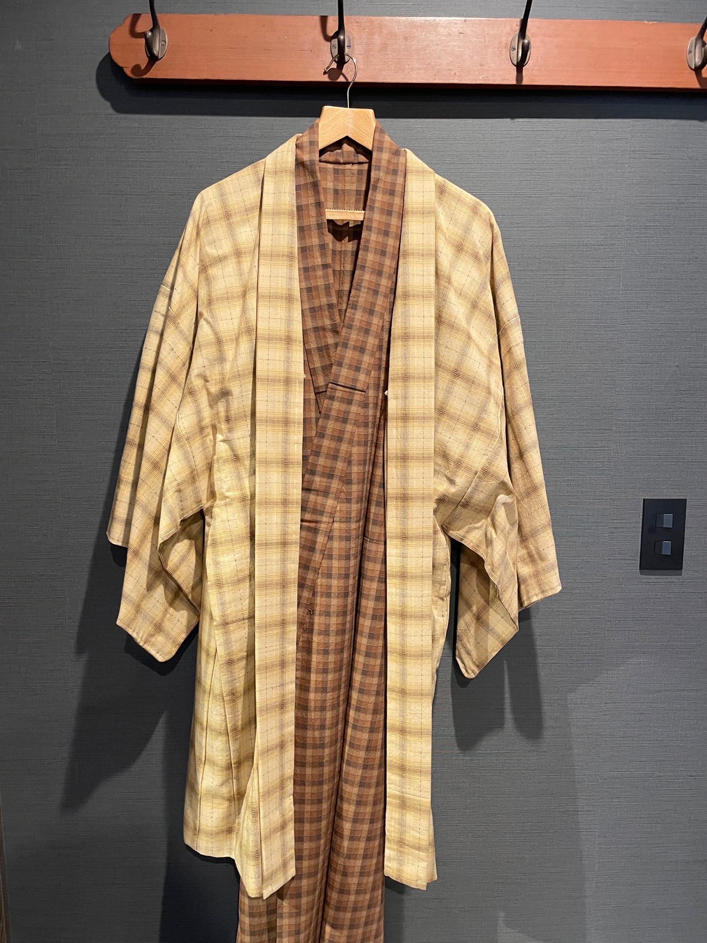 (SUI MEN) Cotton Haori "Check pattern (light yellow)" Men's ready-to-wear (size L)