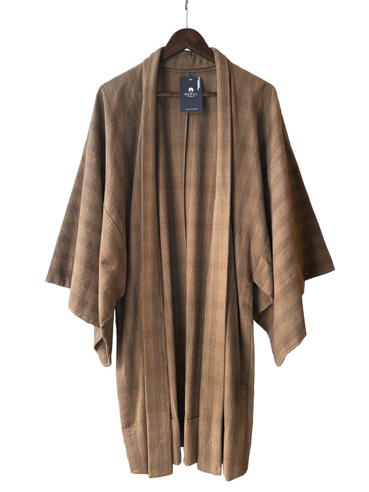 (SUI MEN) Cotton Haori "Check pattern (brown)" Men's ready-to-wear (L) size