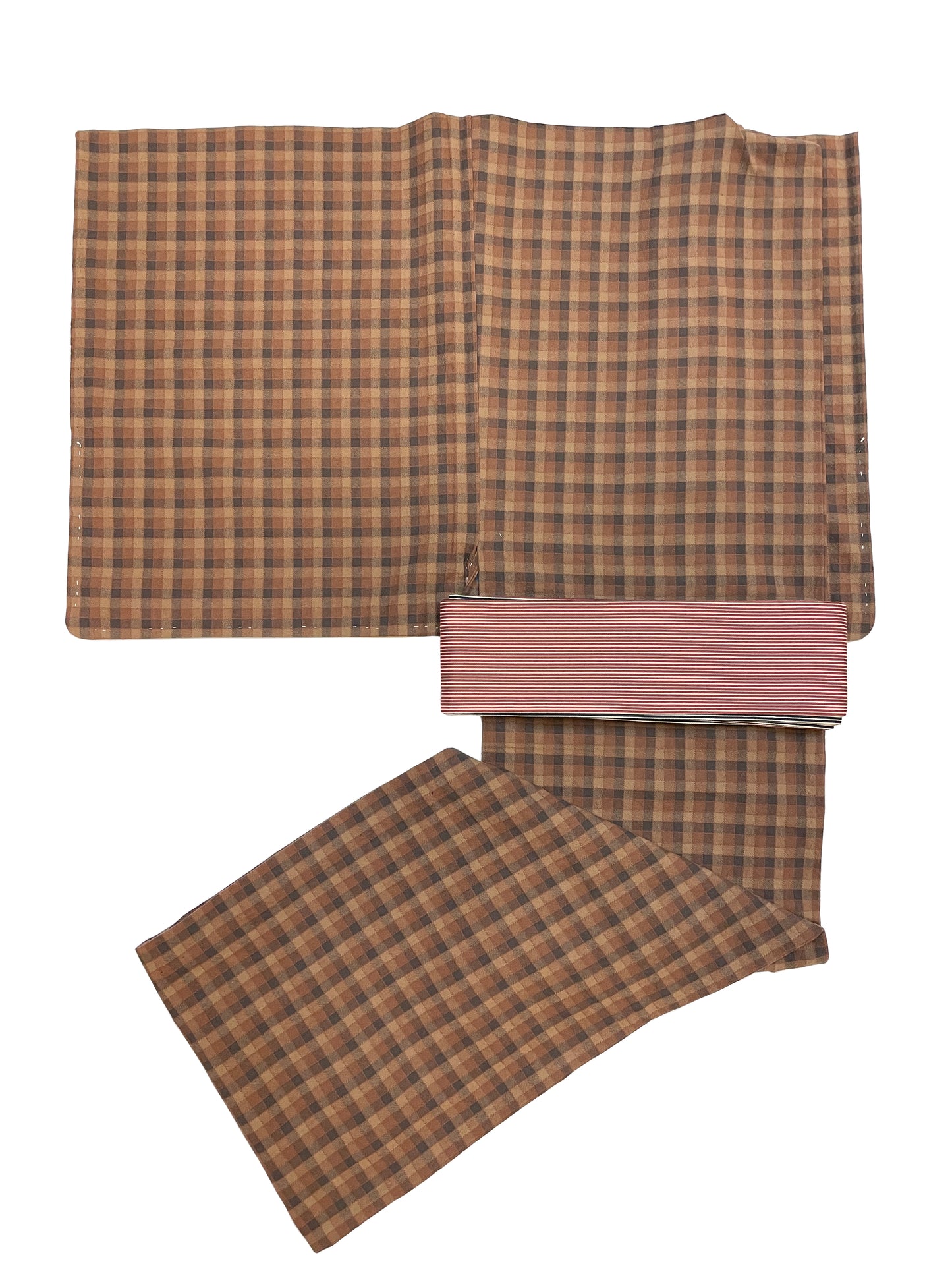 (SUI MEN/プレタ)先染木綿着物(BLOCK CHECK/BROWN)Lサイズ