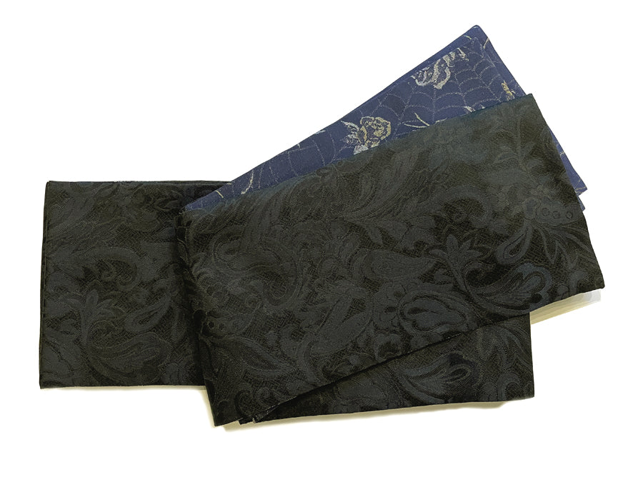OICHI's reversible hanhaba obi "Navy rose & spider pattern"