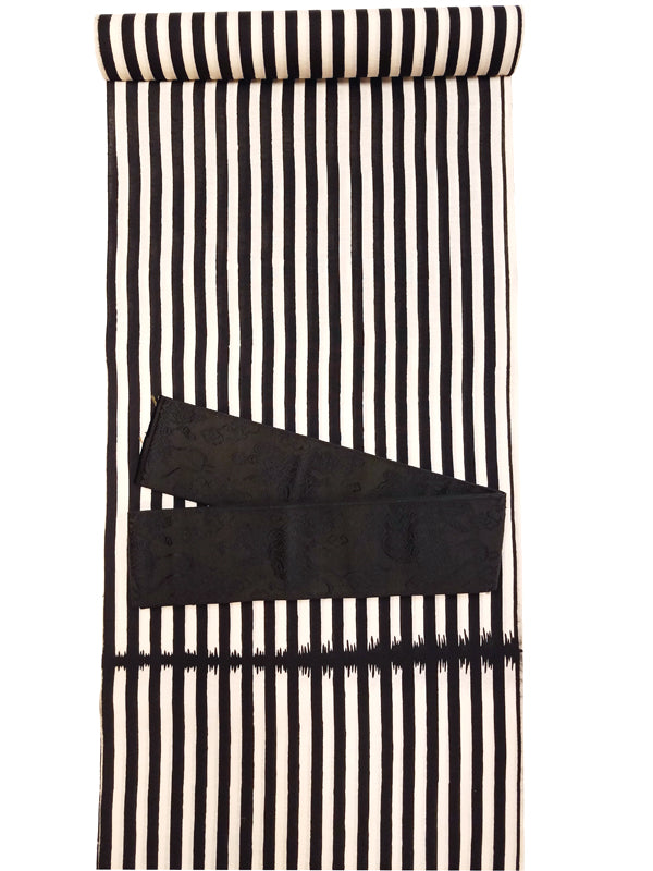 Sankatsuzome "Cotton Tsumugi Yukata/Stripes/Black & White"