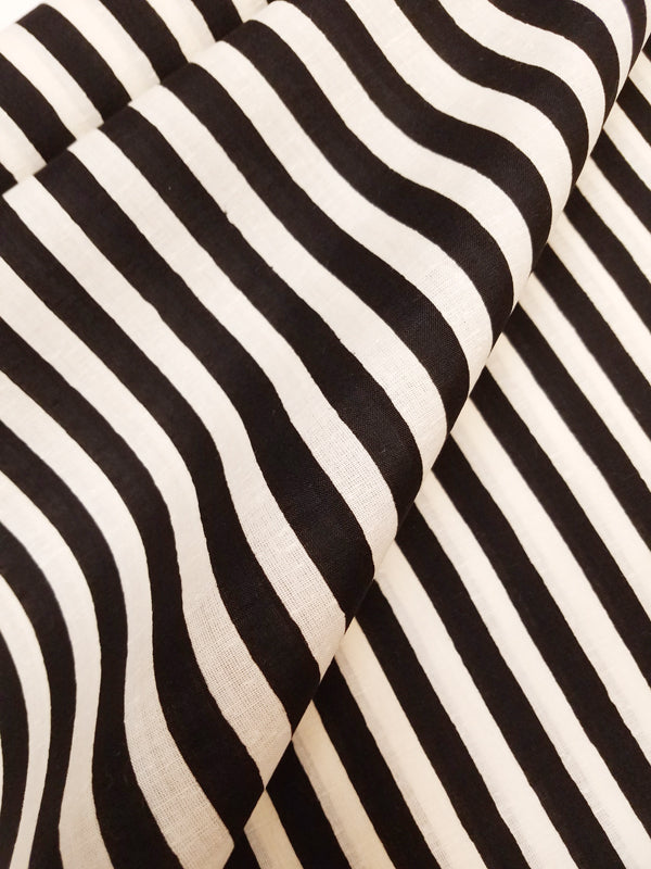 Sankatsuzome "Cotton Tsumugi Yukata/Stripes/Black & White"