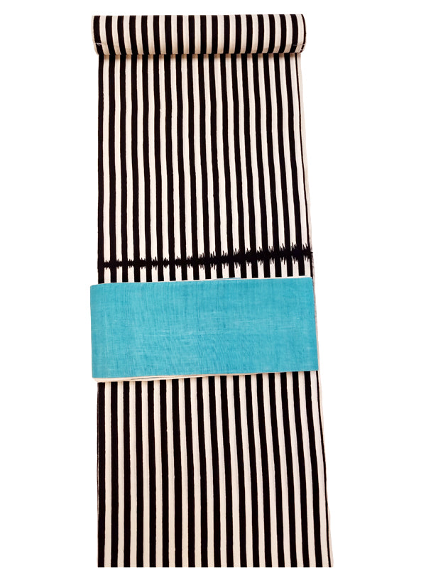 Sankatsuzome "Cotton Tsumugi Yukata/Stripes/Black & White"