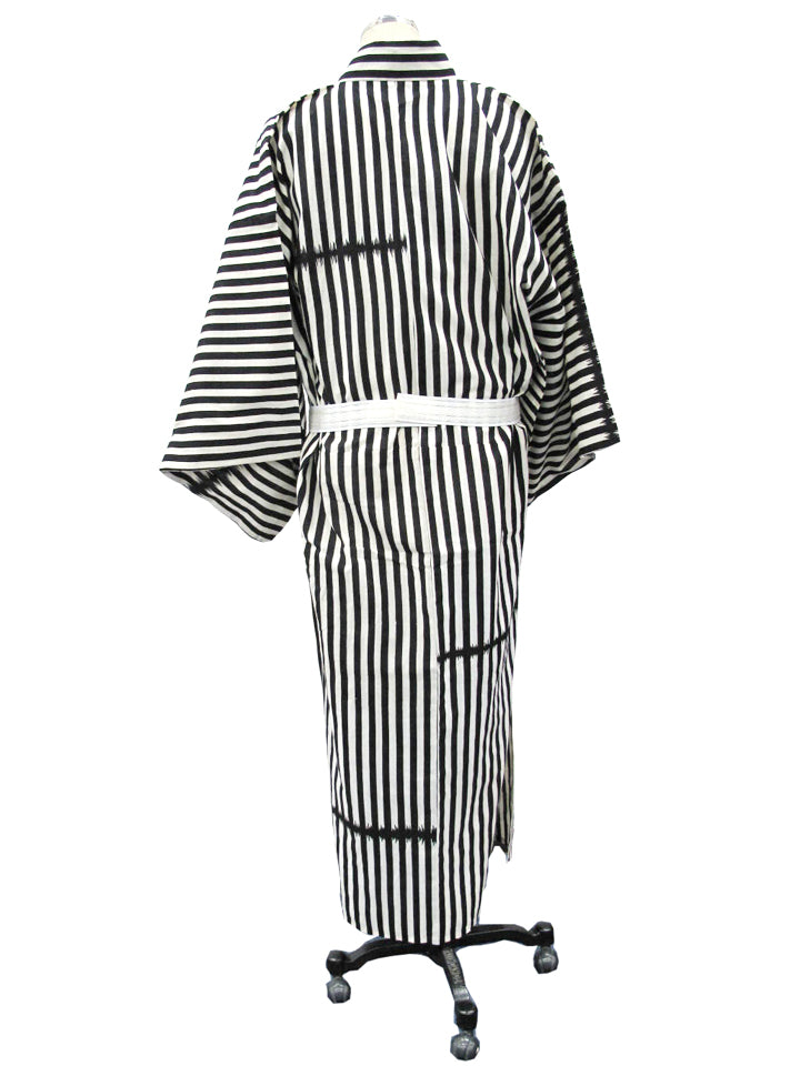 Sankatsuzome "Cotton Tsumugi Yukata/Stripes/Black & White"