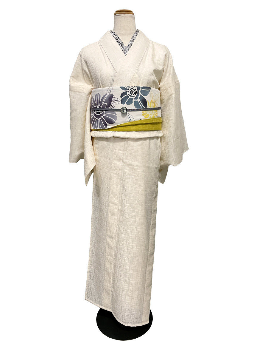 (KUON) Jardin Twill Dyed Cotton Kimono "KAREN" with Single-Sided Tailoring