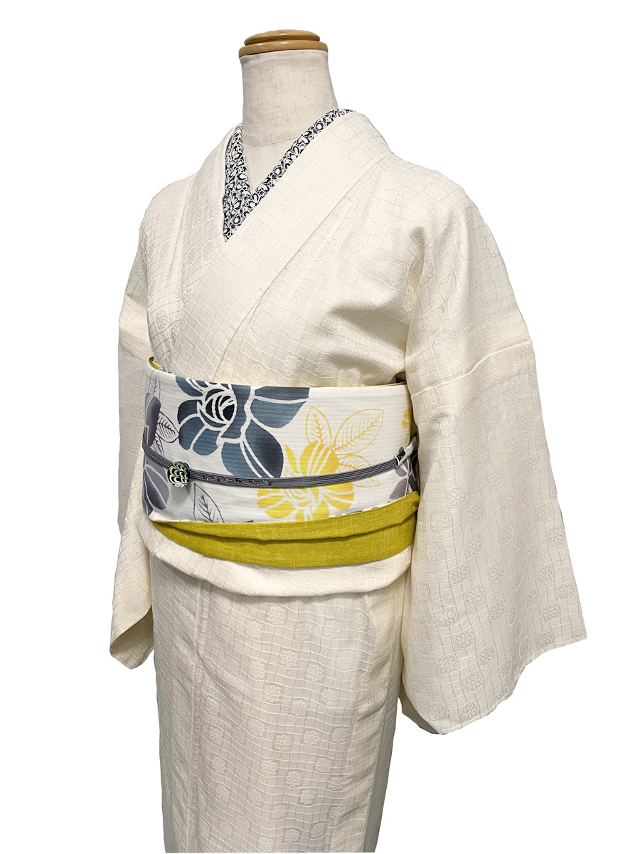 (KUON) Jardin Twill Dyed Cotton Kimono "KAREN" with Single-Sided Tailoring