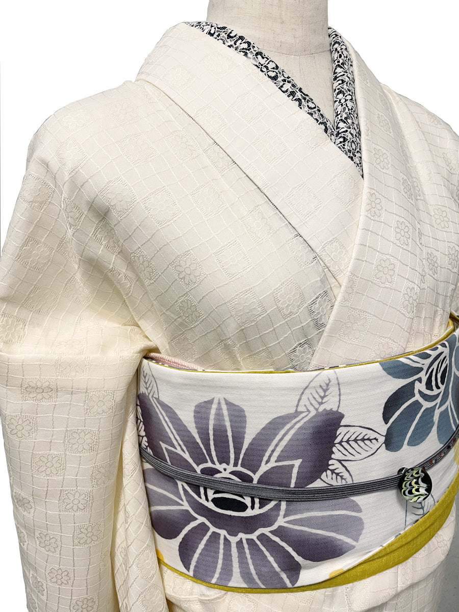 (KUON) Jardin Twill Dyed Cotton Kimono "KAREN" with Single-Sided Tailoring