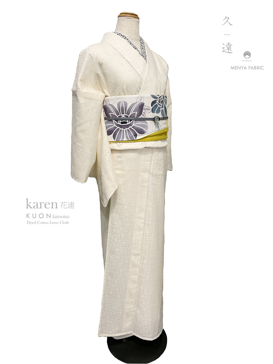 (KUON) Jardin Twill Dyed Cotton Kimono "KAREN" with Single-Sided Tailoring