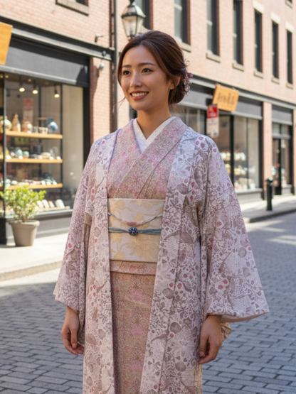 (KUON WOMEN)コットン羽織「STRAWBERRY THIEF」