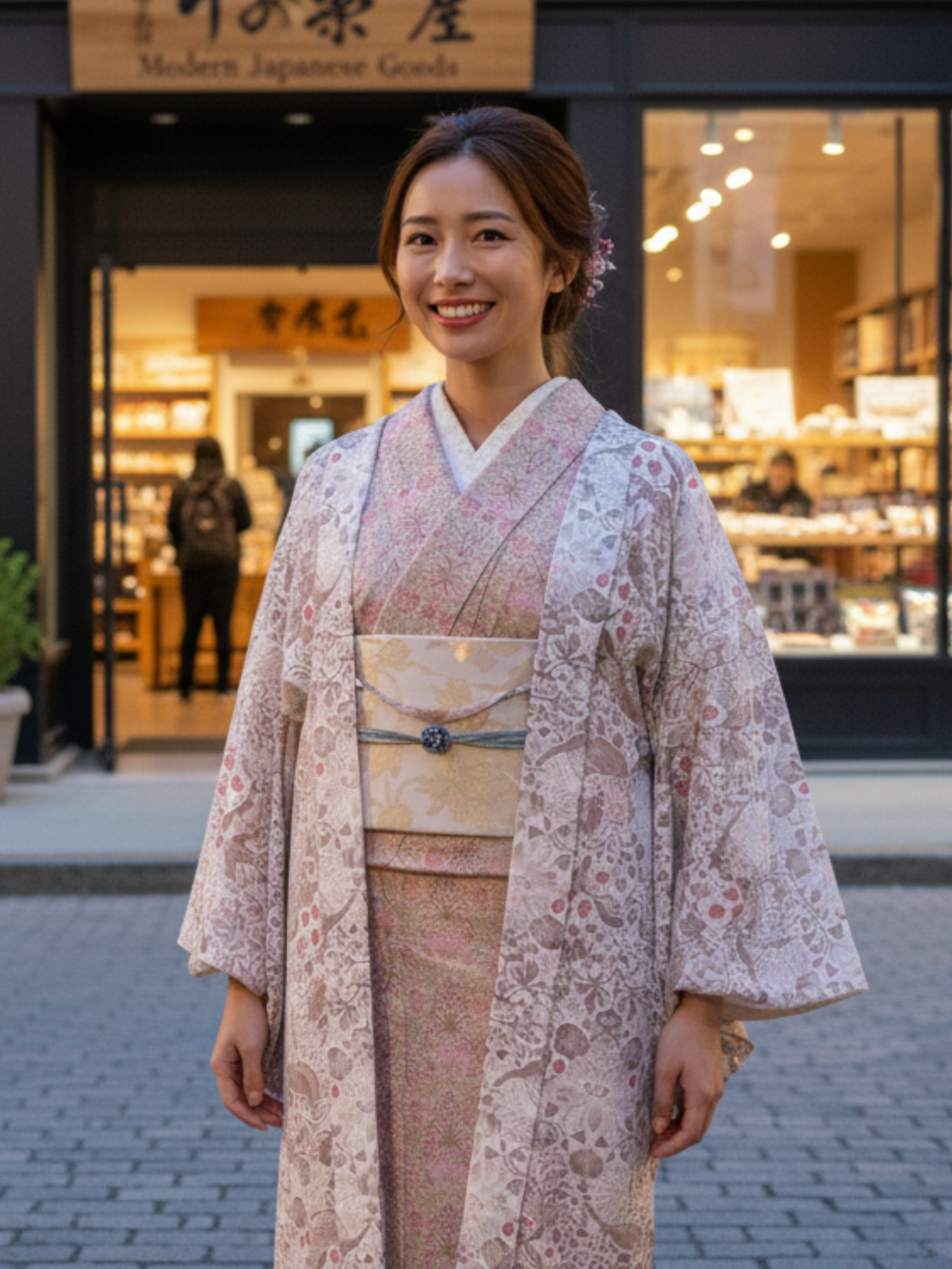 (KUON WOMEN)コットン羽織「STRAWBERRY THIEF」